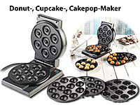 Rosenstein & Söhne 3in1-Donut-, Cupcake und Cakepop-Maker, antihaftbeschichtet, 850 W
